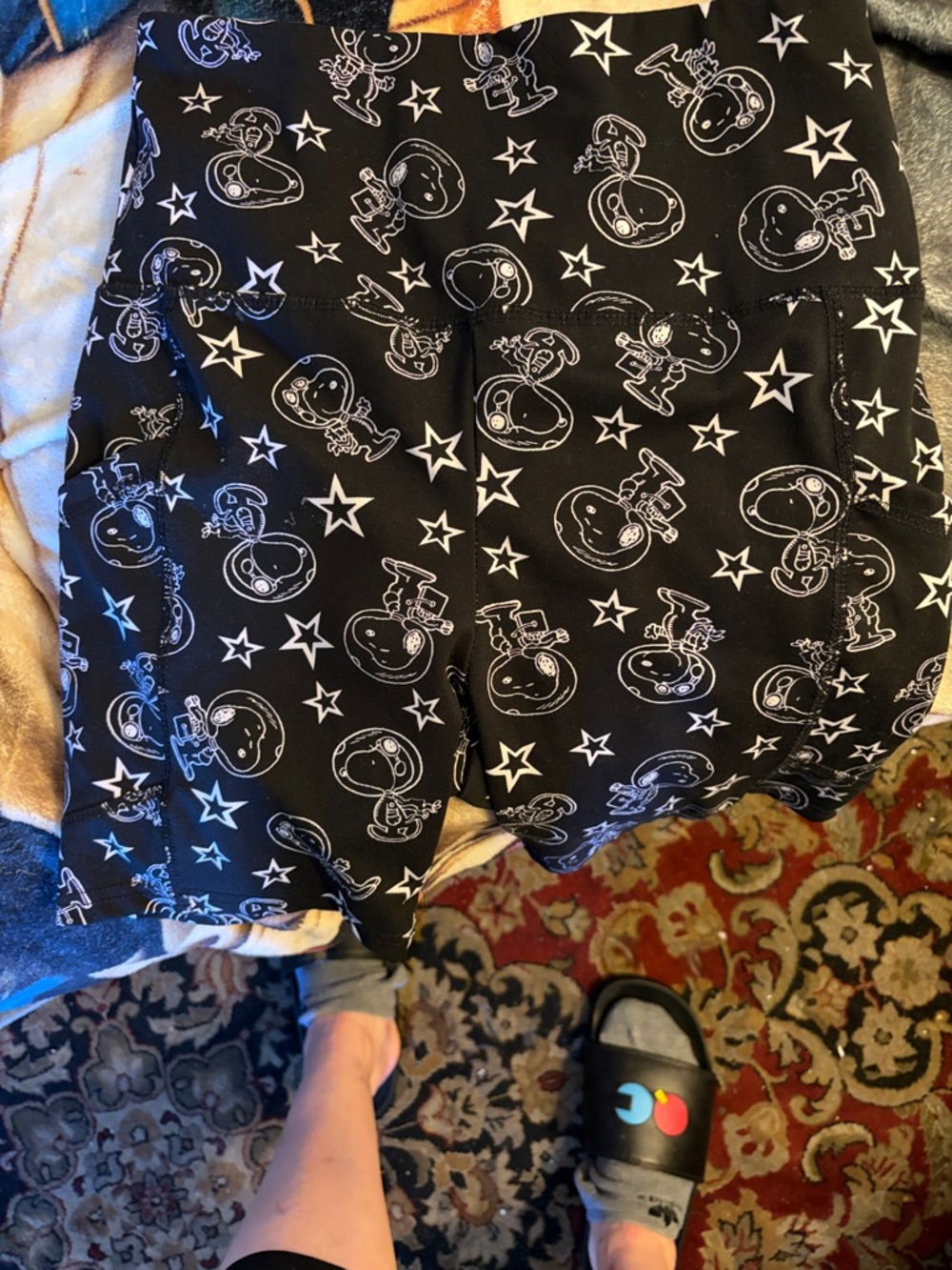 Peanuts Black and White Athletic Shorts with Snoopy Print
